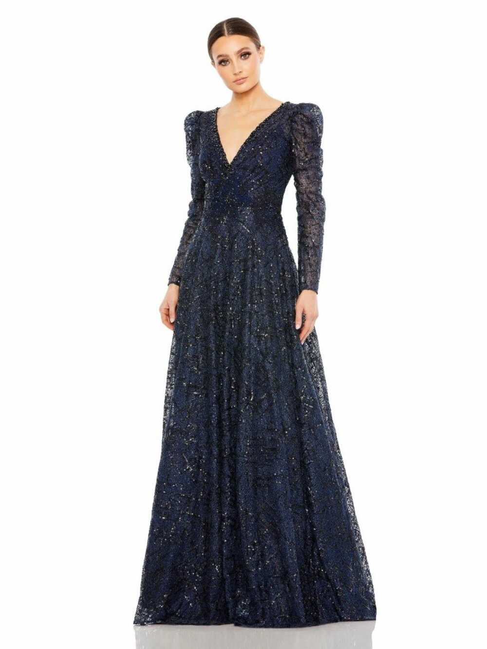 Mac Duggal Size 20 Navy 20353 Embellished V Neck Long Sleeve A Line Gown Dress